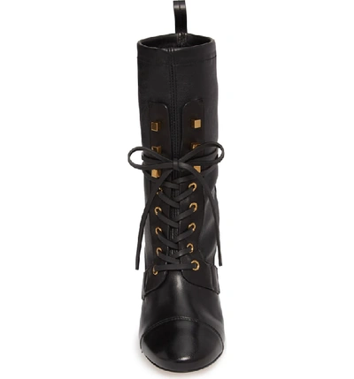 Shop Stuart Weitzman Veruka Lace-up Boot In Black Gleaming