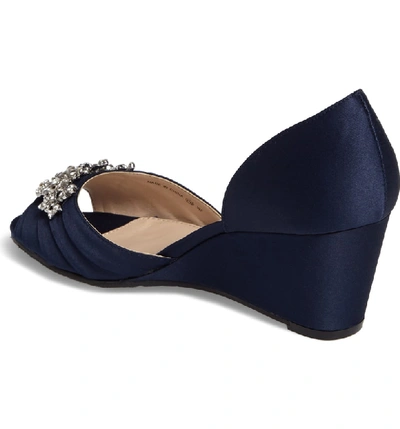 Shop Nina Emiko D'orsay Wedge Pump In Blue Satin