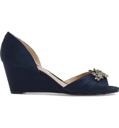 Shop Nina Emiko D'orsay Wedge Pump In Blue Satin