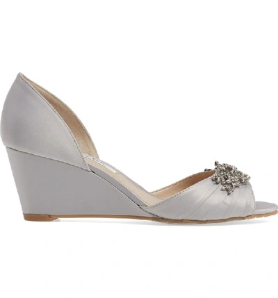 Shop Nina Emiko D'orsay Wedge Pump In Silver Satin