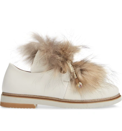 Shop Sheridan Mia Timothee Genuine Fox Fur Flat In Cream Leather