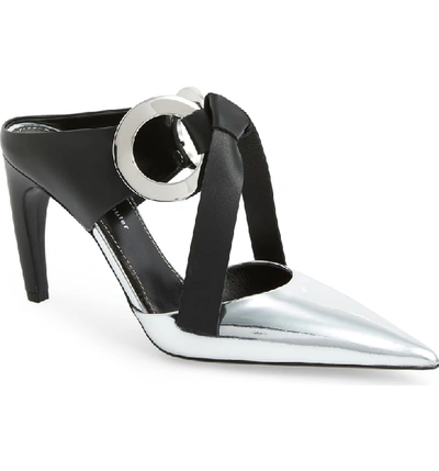 Shop Proenza Schouler Ring Tie Pointy Toe Mule In Silver/ Black