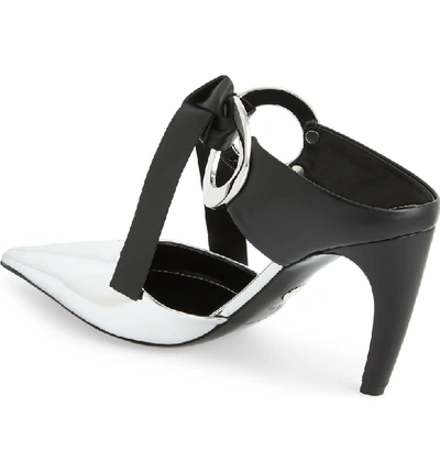 Shop Proenza Schouler Ring Tie Pointy Toe Mule In Silver/ Black