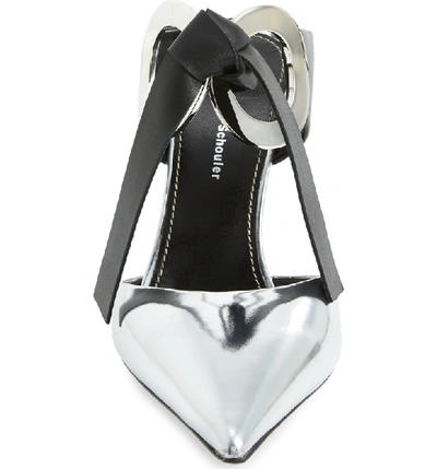 Shop Proenza Schouler Ring Tie Pointy Toe Mule In Silver/ Black