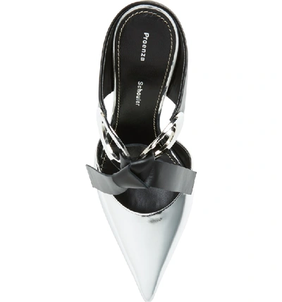 Shop Proenza Schouler Ring Tie Pointy Toe Mule In Silver/ Black