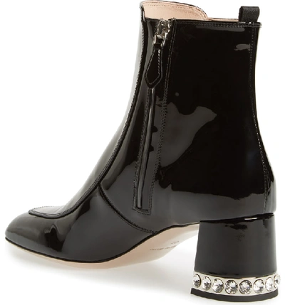 Shop Miu Miu Embellished Square Toe Bootie In Black