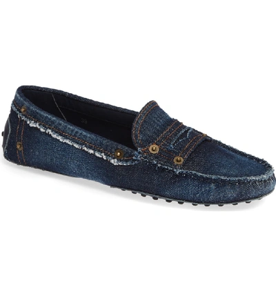 Shop Tod's Gommini Penny Loafer In Blue Denim