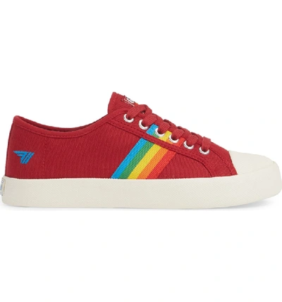 Shop Gola Coaster Rainbow Striped Sneaker In Deep Red/ Multi