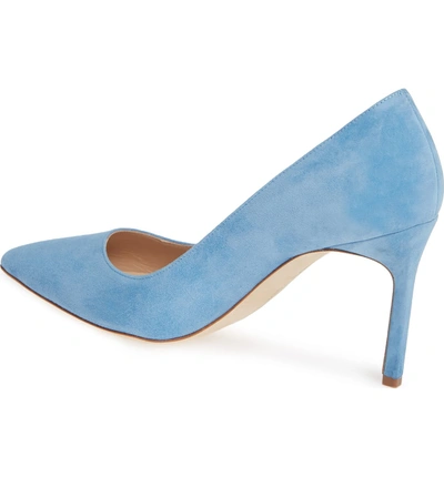 Shop Manolo Blahnik Bb Pointy Toe Pump In Powder Blue Suede