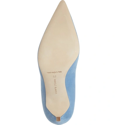 Shop Manolo Blahnik Bb Pointy Toe Pump In Powder Blue Suede