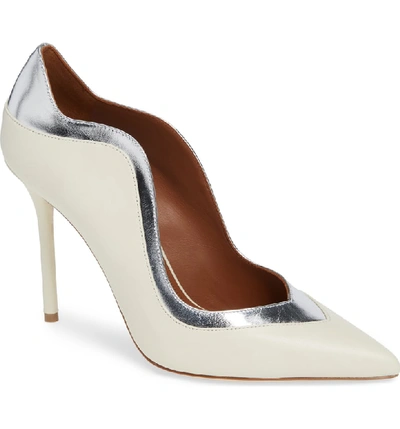 Shop Malone Souliers Penelope Wave Pointy Toe Pump In Ivory/ Silver