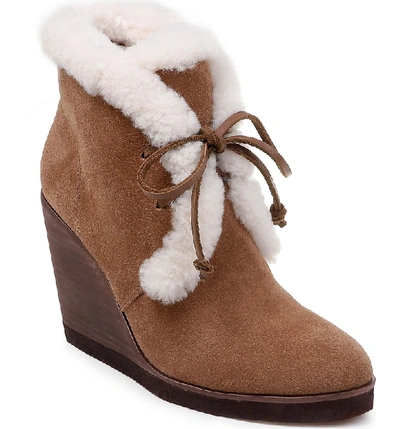 Shop Splendid Catalina Faux-shearling Wedge Bootie In Light Brown Suede