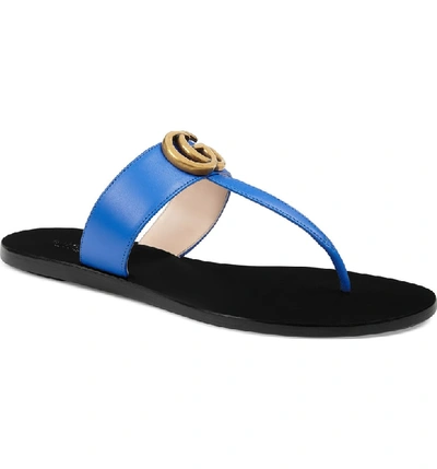 Shop Gucci Gg T-strap Sandal In Electric Blue