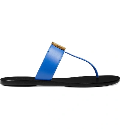 Shop Gucci Gg T-strap Sandal In Electric Blue