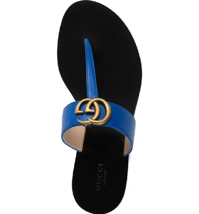 Shop Gucci Gg T-strap Sandal In Electric Blue