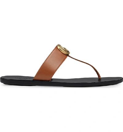 Shop Gucci Gg T-strap Sandal In Brown