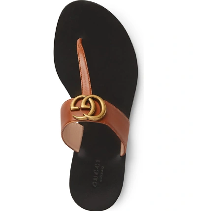 Shop Gucci Gg T-strap Sandal In Brown