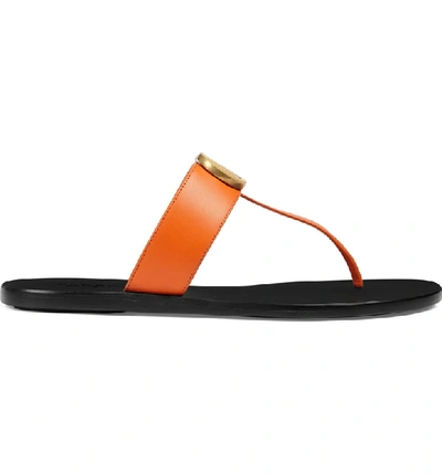 Shop Gucci Gg T-strap Sandal In Deep Orange
