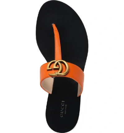 Shop Gucci Gg T-strap Sandal In Deep Orange