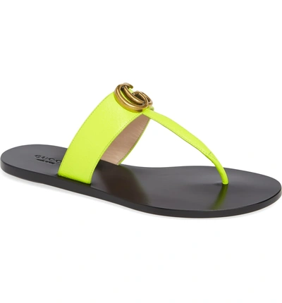 Shop Gucci T-strap Sandal In Yellow Fluo