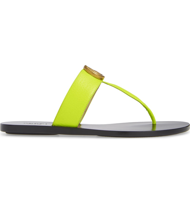 gucci flat neon leather thong sandals