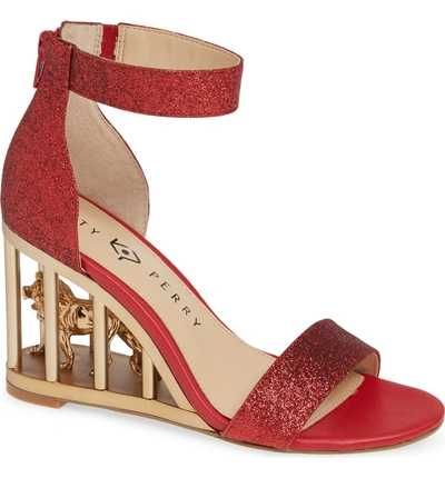 Shop Katy Perry Wedge Sandal In Red Glitter