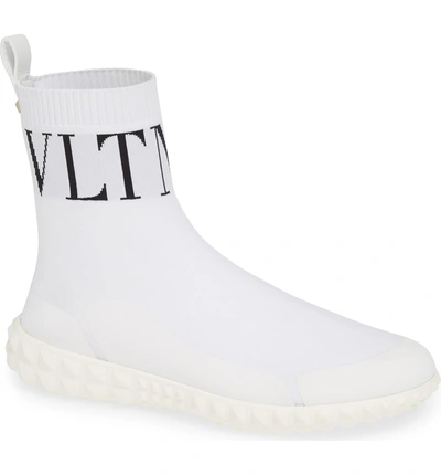 Shop Valentino Vltn Slip-on Sock Sneaker In White