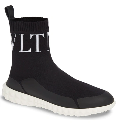 Shop Valentino Vltn Slip-on Sock Sneaker In Black