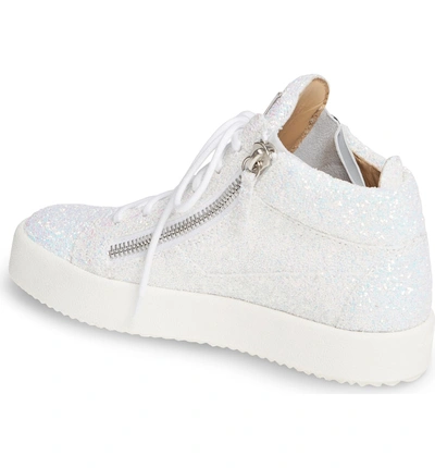 Shop Giuseppe Zanotti Breck Mid Top Sneaker In White Glitter