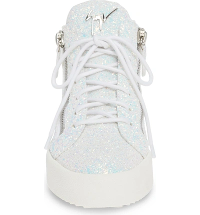 Shop Giuseppe Zanotti Breck Mid Top Sneaker In White Glitter