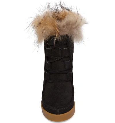 Shop Cecelia New York Holly Wedge Bootie With Genuine Fox Fur Trim In Black Suede