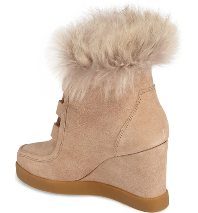 Shop Cecelia New York Holly Wedge Bootie With Genuine Fox Fur Trim In Natural Suede