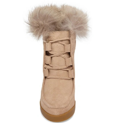 Shop Cecelia New York Holly Wedge Bootie With Genuine Fox Fur Trim In Natural Suede