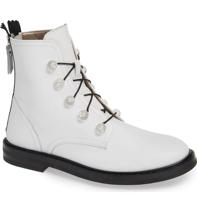 Shop Agl Attilio Giusti Leombruni Lucite Knob Combat Boot In Off White Leather