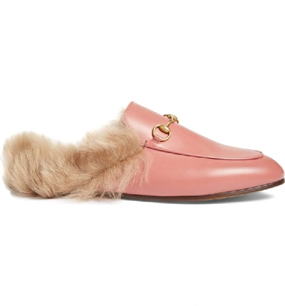 Shop Gucci 'princetown' Genuine Shearling Loafer Mule In Pink Leather