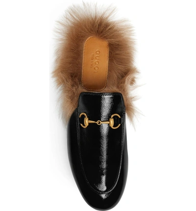 Shop Gucci Princetown Genuine Shearling Loafer Mule In Black Patent