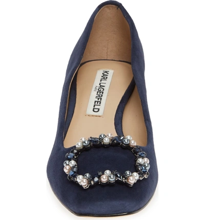 Shop Karl Lagerfeld Hadley Embellished Pump In Midnight Suede