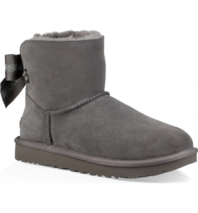 Shop Ugg Customizable Bailey Bow Mini Genuine Shearling Bootie In Charcoal Suede