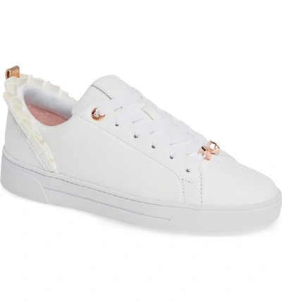 Ted Baker Astrina Ruffle Leather Trainers In White | ModeSens