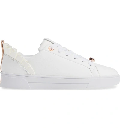 Ted Baker Astrina Ruffle Leather Trainers In White | ModeSens