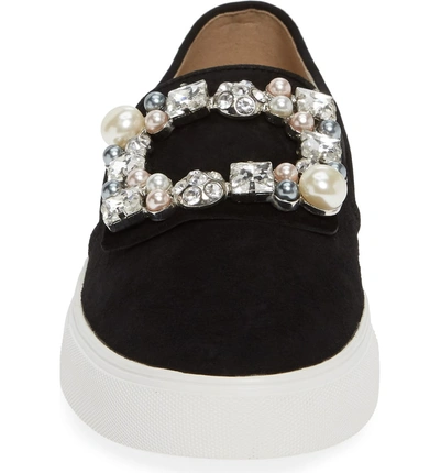 Shop Karl Lagerfeld Evelyn Imitation Pearl Embellished Sneaker In Black Suede