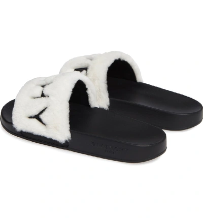 Shop Givenchy Logo Genuine Shearling Slide Sandal In White/ Black