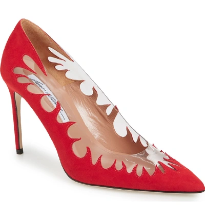 Shop Brian Atwood Victory Cutout Pointy Toe Pump In Red Suede