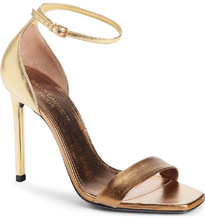 Shop Saint Laurent Amber Ankle Strap Sandal In Bronze Gold