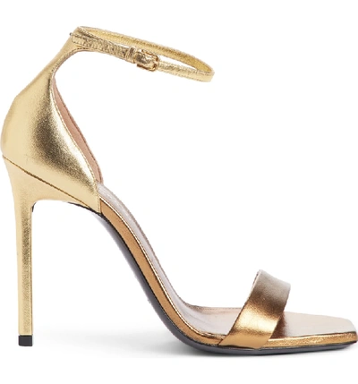 Shop Saint Laurent Amber Ankle Strap Sandal In Bronze Gold