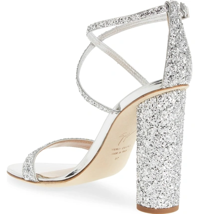 Shop Giuseppe Zanotti Glitter Heel Sandal In Silver