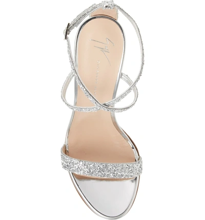 Shop Giuseppe Zanotti Glitter Heel Sandal In Silver