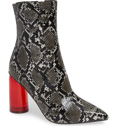 Shop Jeffrey Campbell Lustful Bootie In Black Grey Snake/ Red Combo