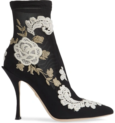 Shop Dolce & Gabbana Floral Sock Bootie In Black