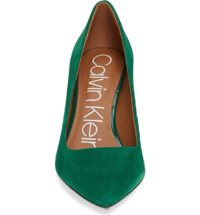 Shop Calvin Klein 'gayle' Pointy Toe Pump In Grass Green Suede